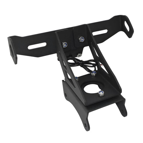 Black aluminum alloy rear license plate frame for Honda motorcycle showing fixed bracket style