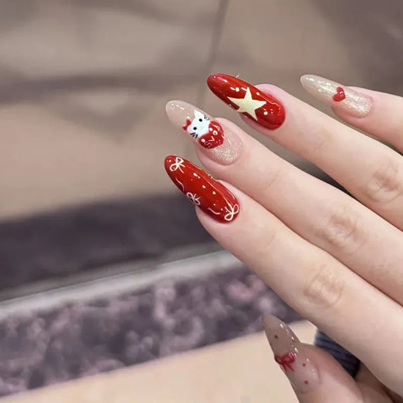 A set of artificial press-on false nails for women in assorted random colours and patterns.