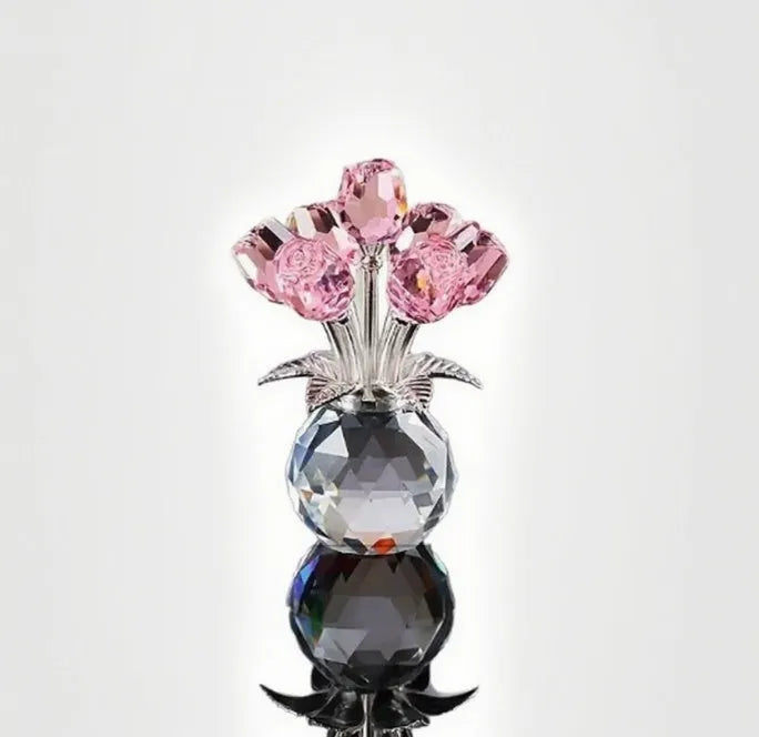 Geometric K9 crystal rose glass decoration in Chinese style with wire drawing manufacturing