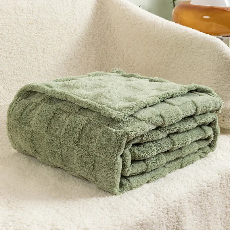 Thickened polyester velvet blanket with geometric pattern in multiple colour options