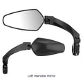 Black acrylic bicycle rearview mirror for mountain bikes, showing rotatable head and approximate 210mm by 102.5mm size.