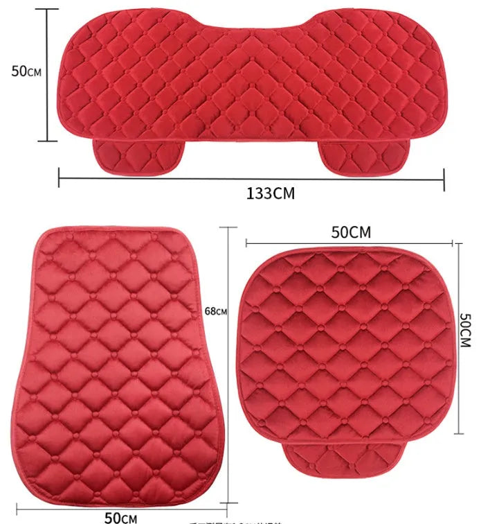 Ringer plush winter car seat cushion in coffee colour with thick cotton texture on a car seat