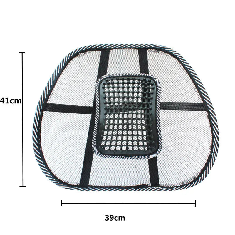 Black car lumbar support pillow measuring 41x39cm with polypropylene fibre material