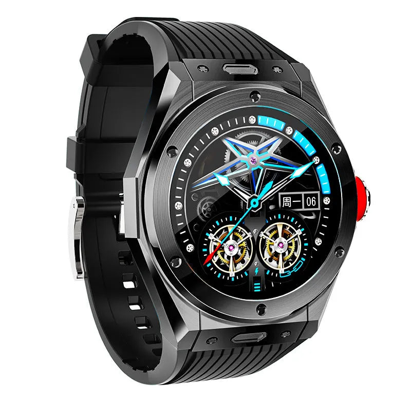 Black smart watch with Bluetooth call function and health monitoring on silicone sport strap