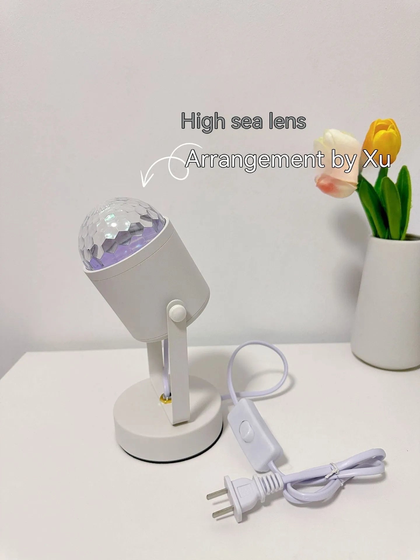 Dynamic Water Ripple Ambience Table Lamp with metal holder showing light projection effects