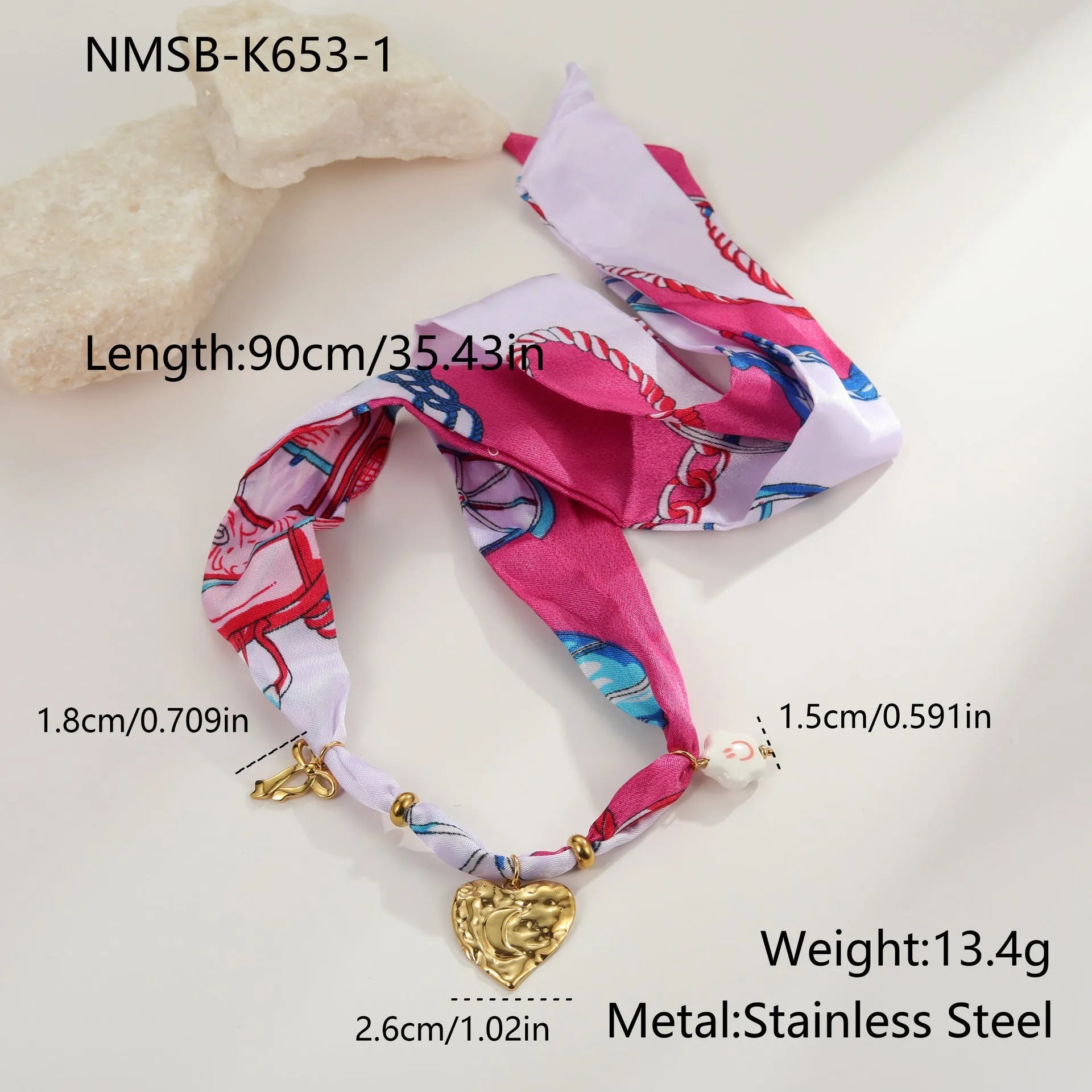 Colourful silk scarf series stainless steel necklace and bracelet set with gold electroplated love pendant geometric design
