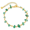 Geometric women's bracelet with natural gravel turquoise stones and crystal accents on gold plated copper.