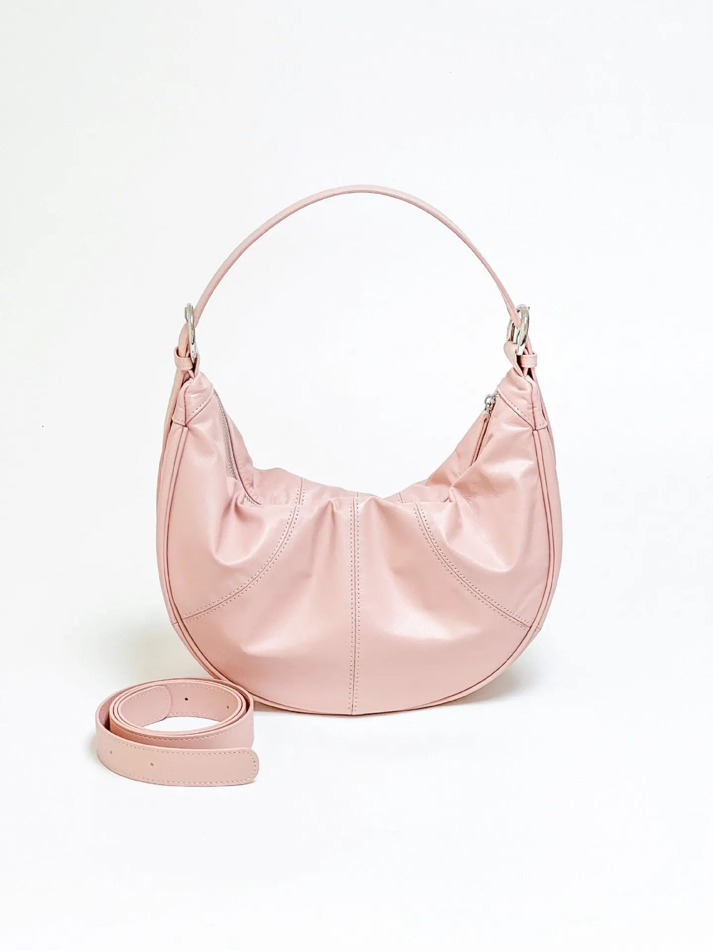 Women's dumpling-shaped shoulder bag in first layer cowhide leather with double shoulder straps