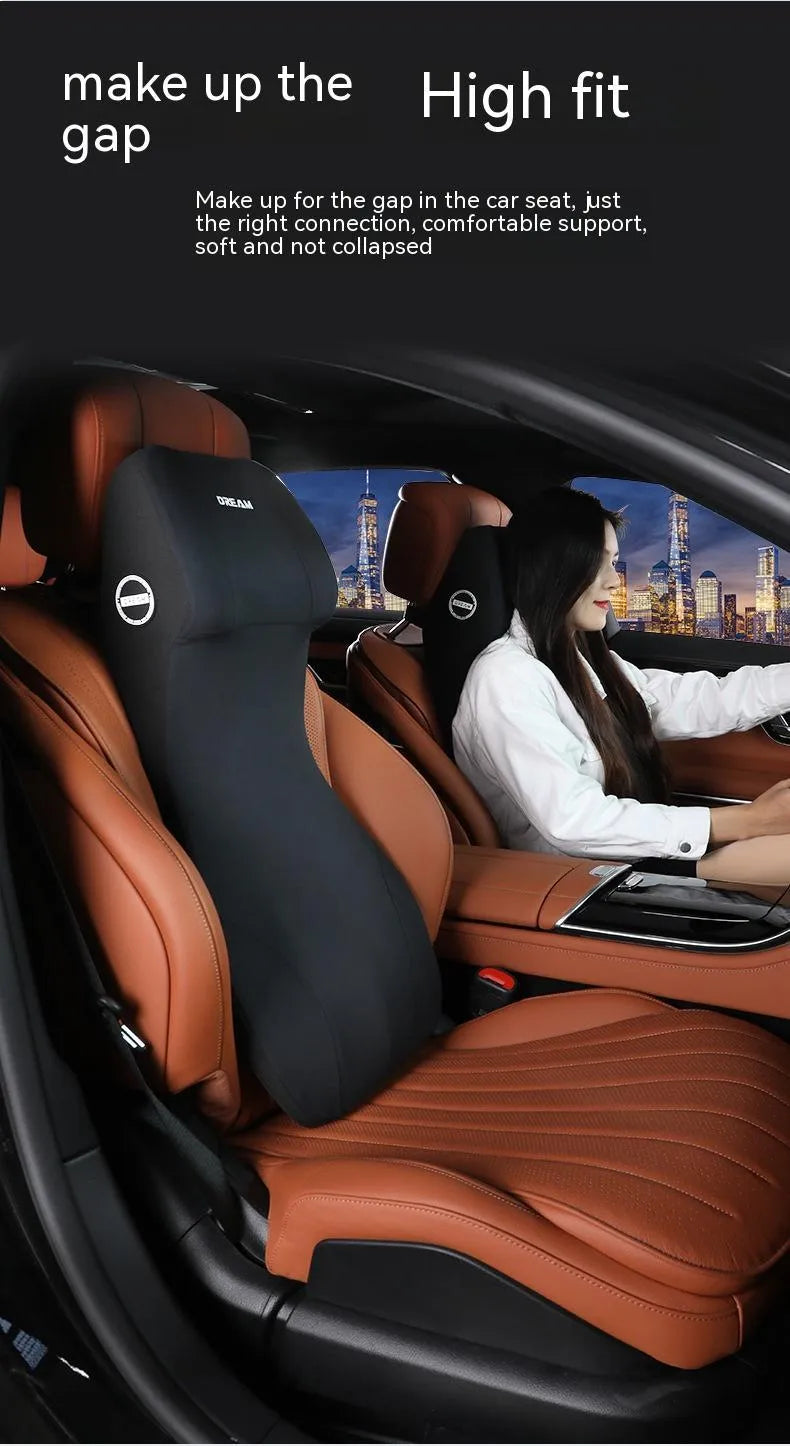 Automotive memory foam waist cushion and headrest lumbar support pillow set in various colours