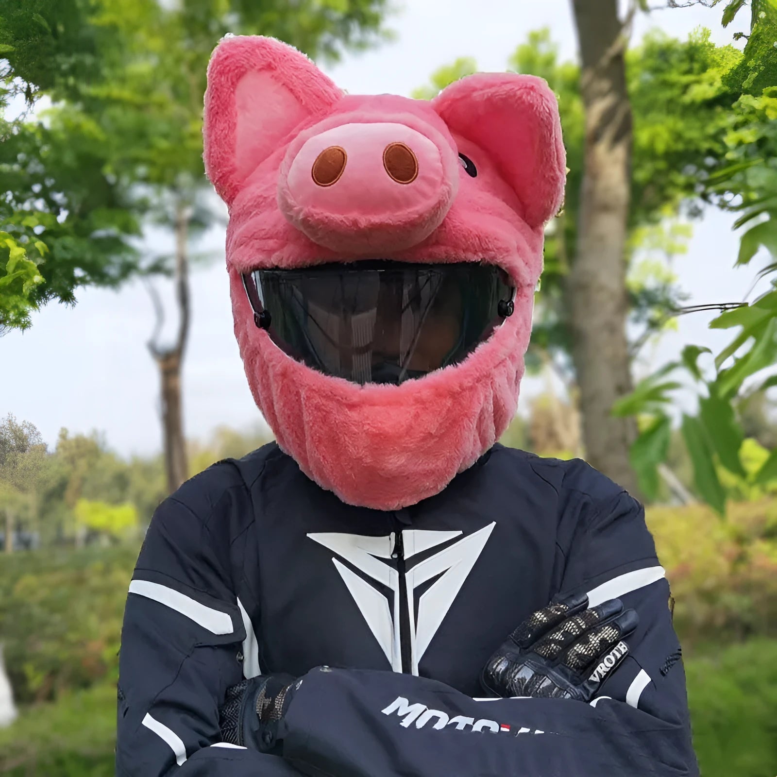 Pink pig cartoon plush helmet liner made of PV velvet cloth for motorcycle use