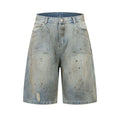 Blue washed straight-leg cropped denim trousers with zip fly closure on hanger