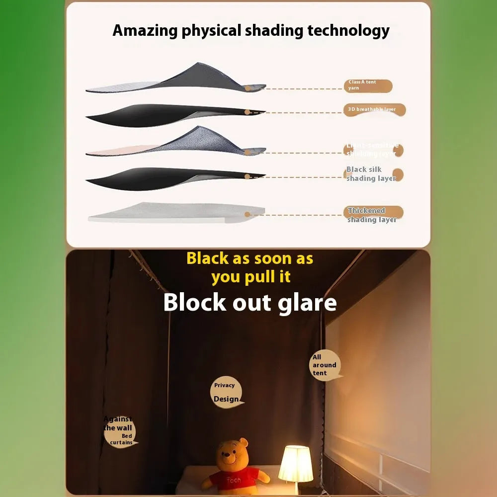 Gentleman Grey integrated mosquito net and light blocking bed curtains for a 0.9 metre bed with a tent design.
