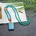 Turquoise mesh flower pendant necklace with adjustable ball bead chain