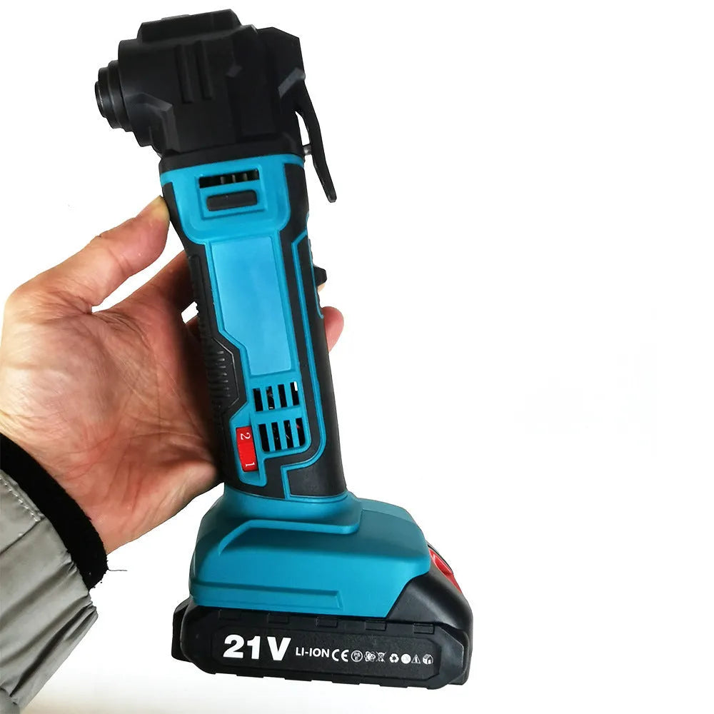 Rechargeable brushless lithium battery trimming machine with metal body, dual charger, and plastic accessory box.