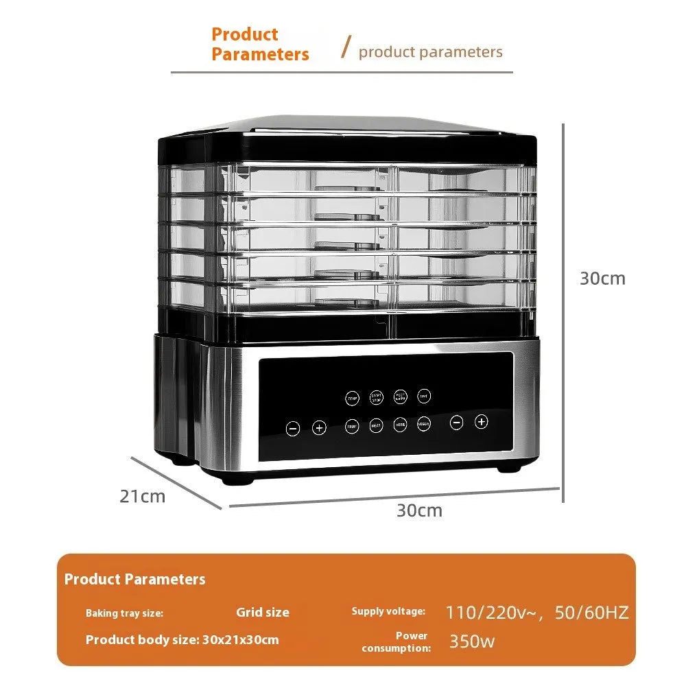 Silver stainless steel food dehydrator with 14 litre capacity and digital temperature control