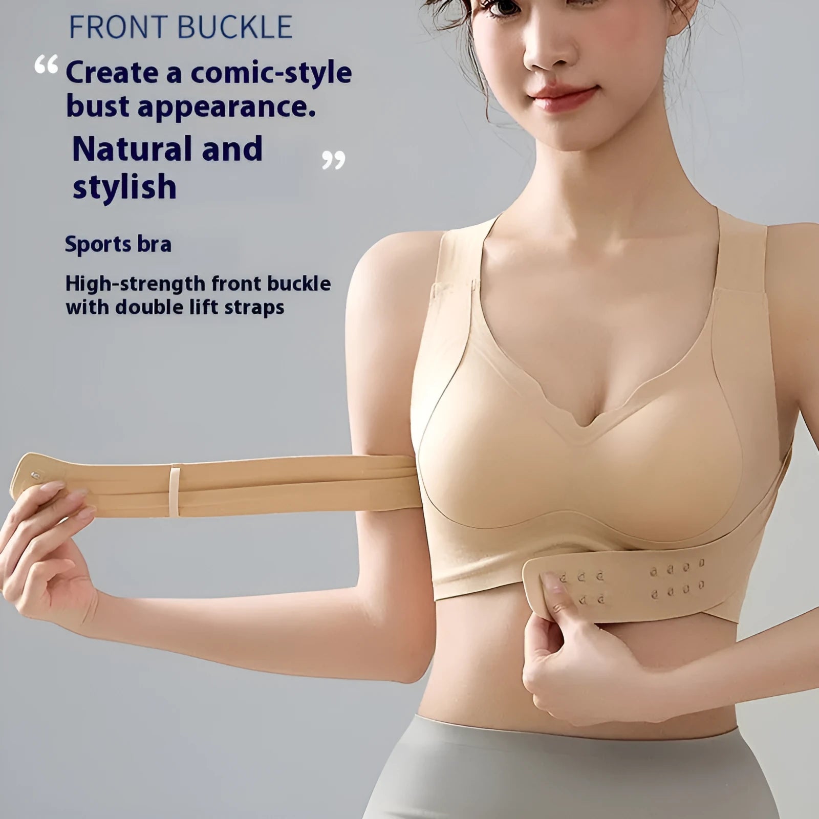 Women's front clasp sports bra with cross back design for yoga and exercise