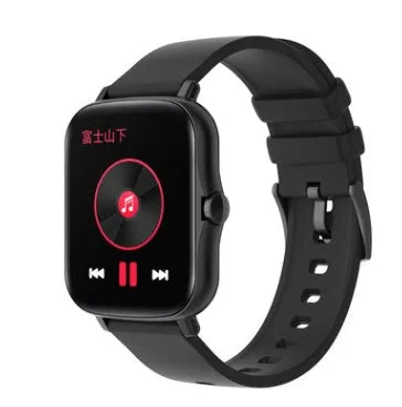 Smart sports watch with 1.7-inch colour touch screen in black, blue, or gold with adjustable strap.