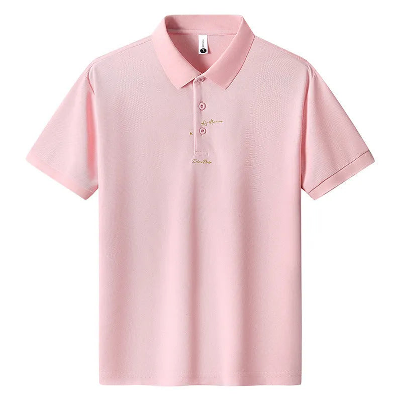 Men's loose-fit casual cotton T-shirt with a letter pattern, shown in one of six available colours.