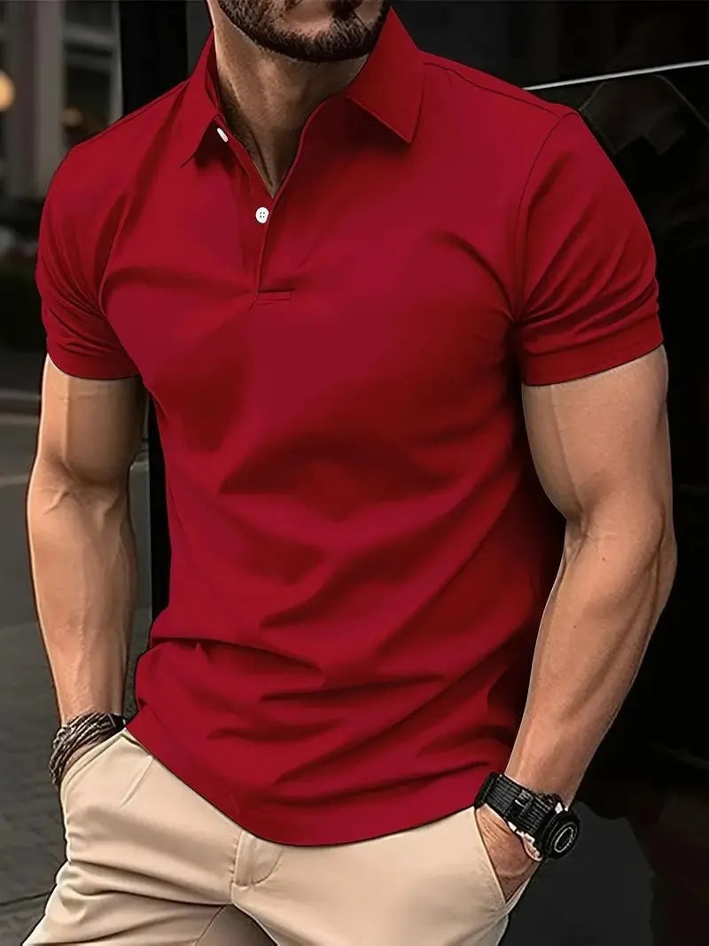 Men's slim fit short sleeve button shirt in solid colour on hanger