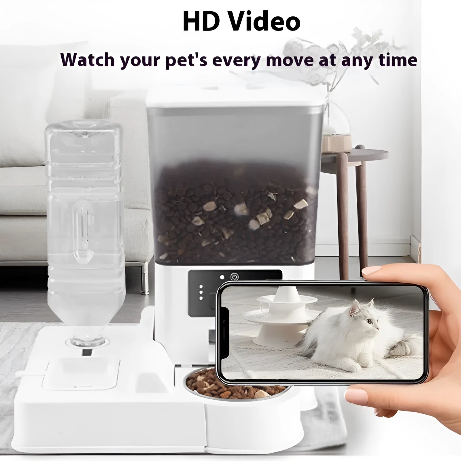 Double bowl pet intelligent feeder with 5L stainless steel bowl for dogs and cats