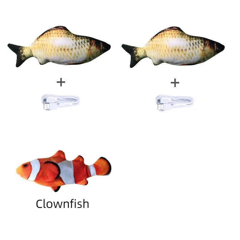 Electronic jumping fish cat toy with USB charging cable, 30cm multicolour fish design
