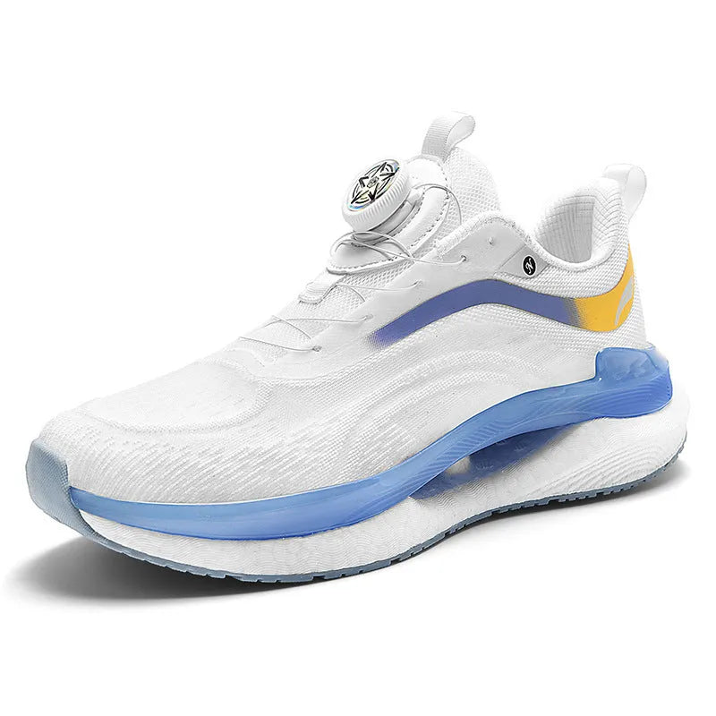 Men's high-top mesh running shoes in cotton candy colour with composite sole and lace-up closure