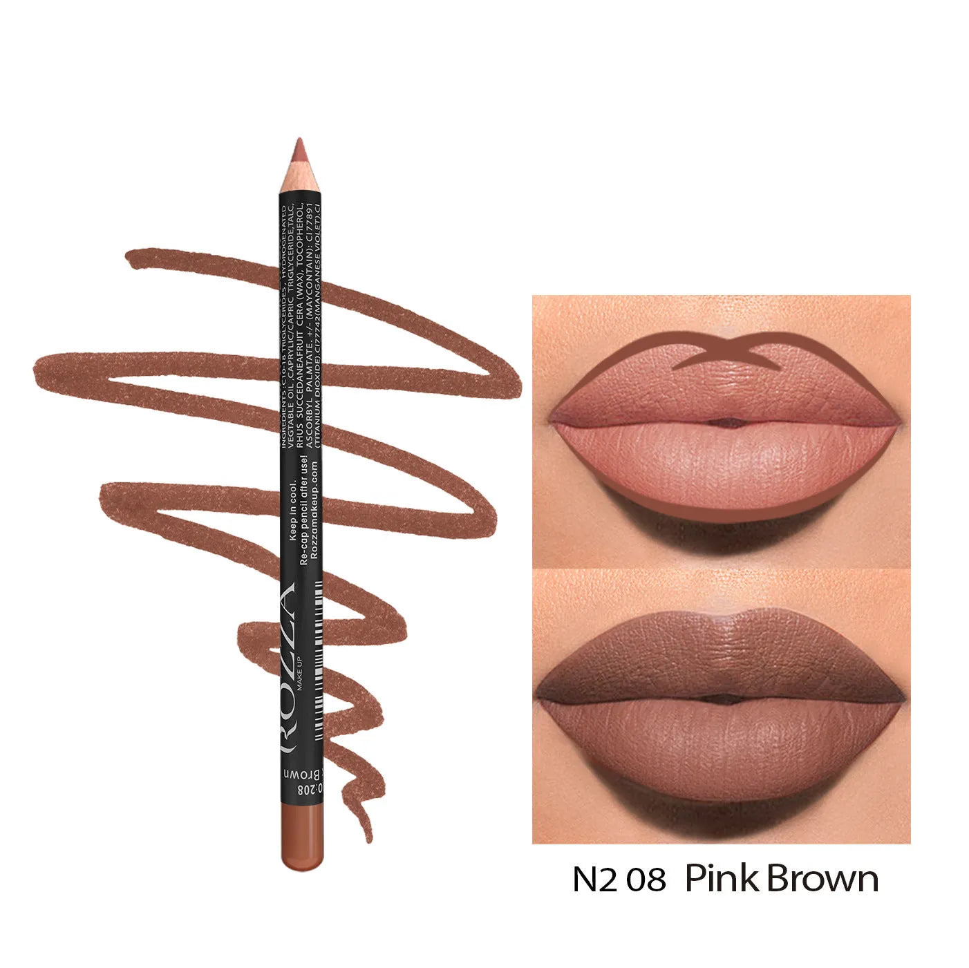 Matte finish lip liner pencil in one of 14 colour shades from 201 to 214