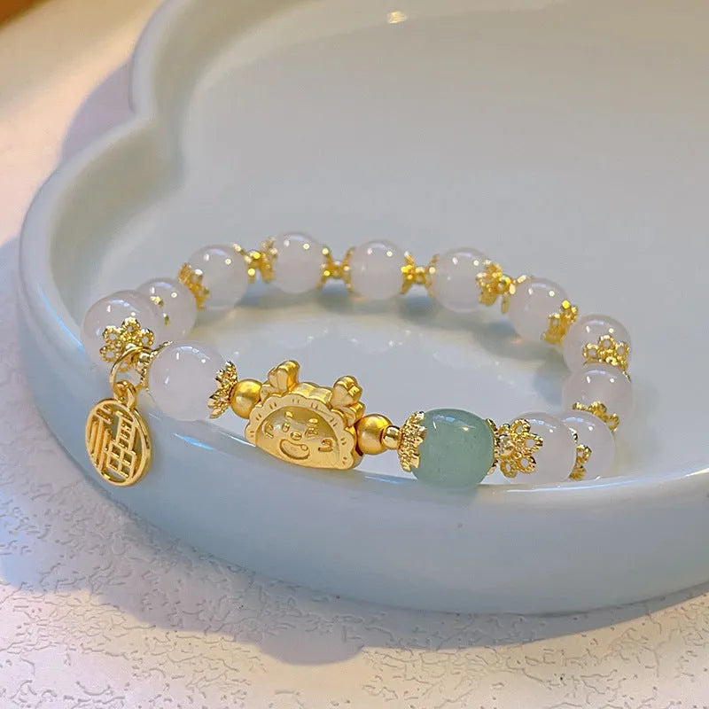 Women's floral glazed zodiac animal bracelet with ice crack texture and electroplated finish