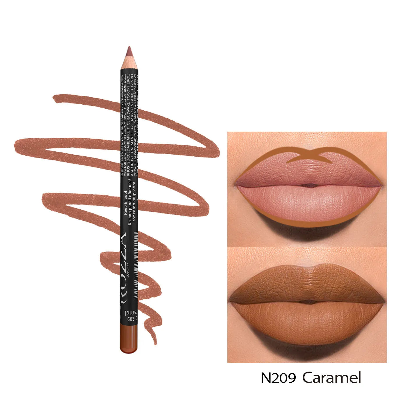 Matte finish lip liner pencil in one of 14 colour shades from 201 to 214