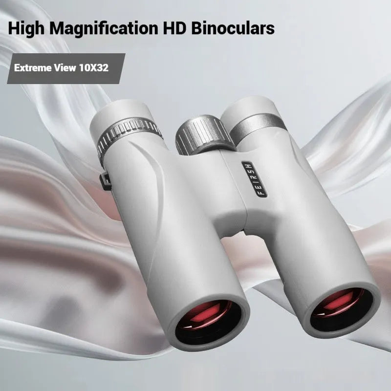 Blue and grey compact 10x32 binoculars with wine red film imaging lenses
