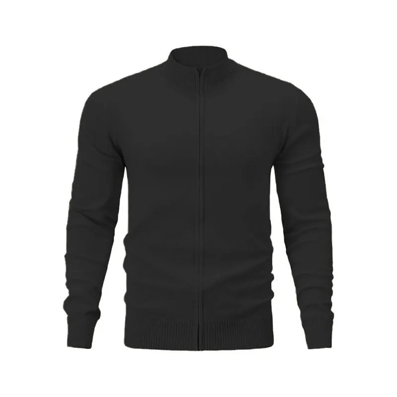 Cotton stand collar casual sports sweater with full-length zipper in loose fit