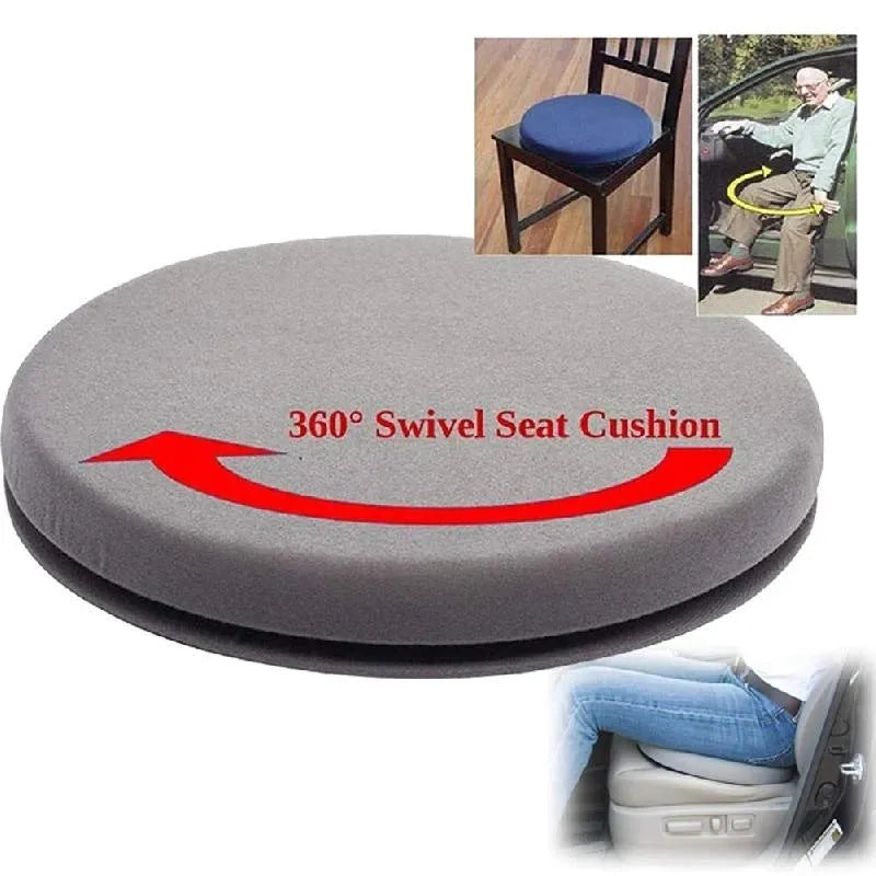 360-degree rotating car seat cushion with non-slip base showing plush cloth cover and circular shape