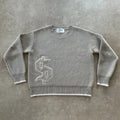 Grey jacquard knitwear coat with loose-fitting pullover style and long sleeves for autumn winter wear