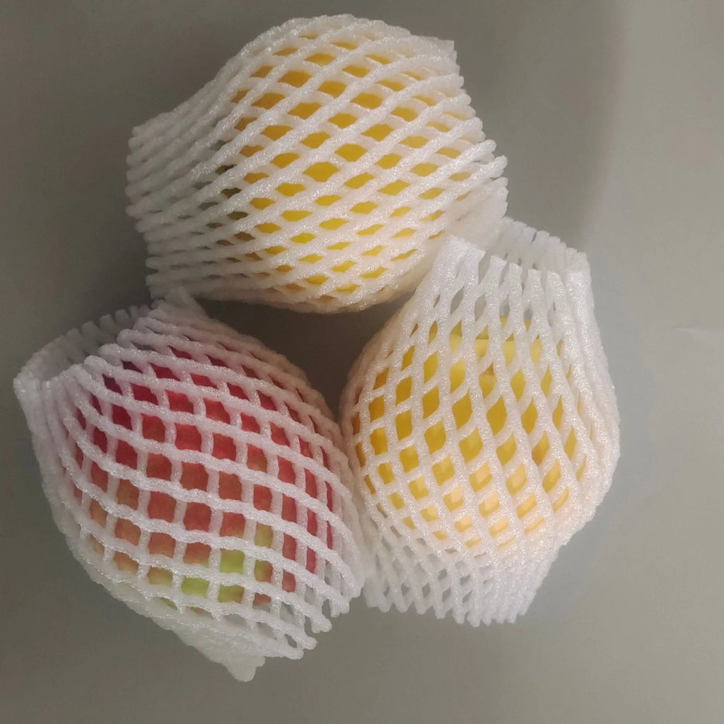 White foam fruit net cover protective case showing shockproof material and multiple size options
