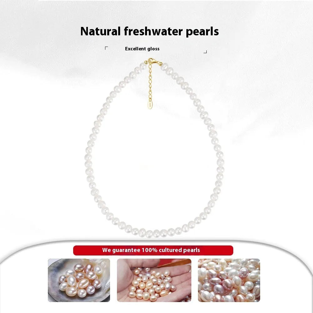 Women's adjustable freshwater pearl necklace in 925 silver with 6-7mm pearls on model