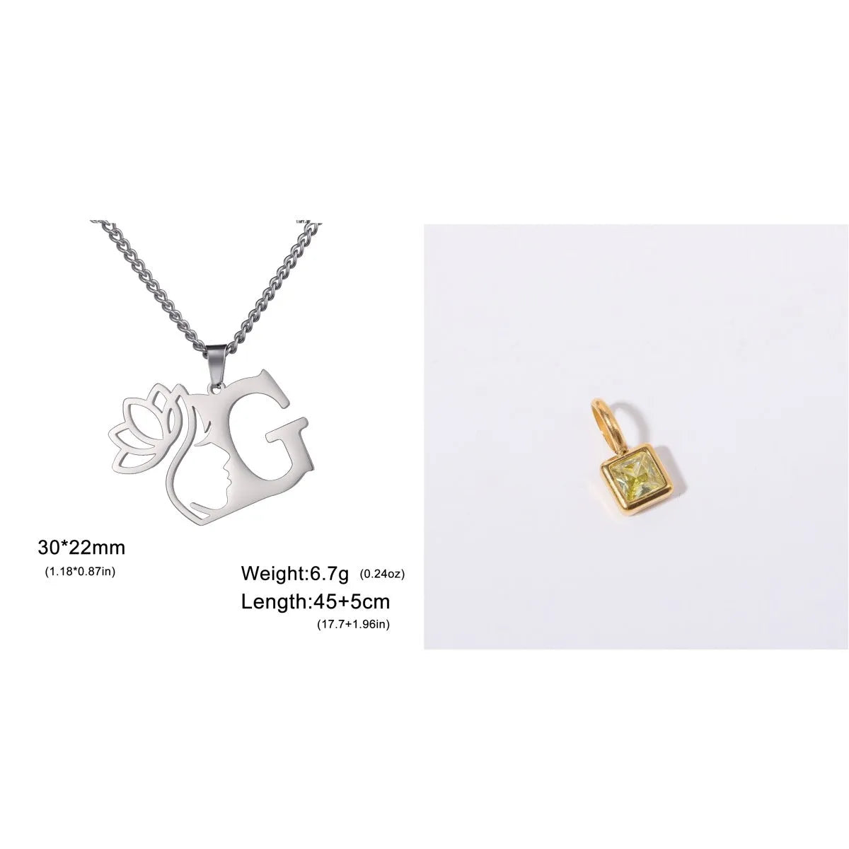 Stainless steel necklace with cross chain and a single initial letter pendant in gold tone.