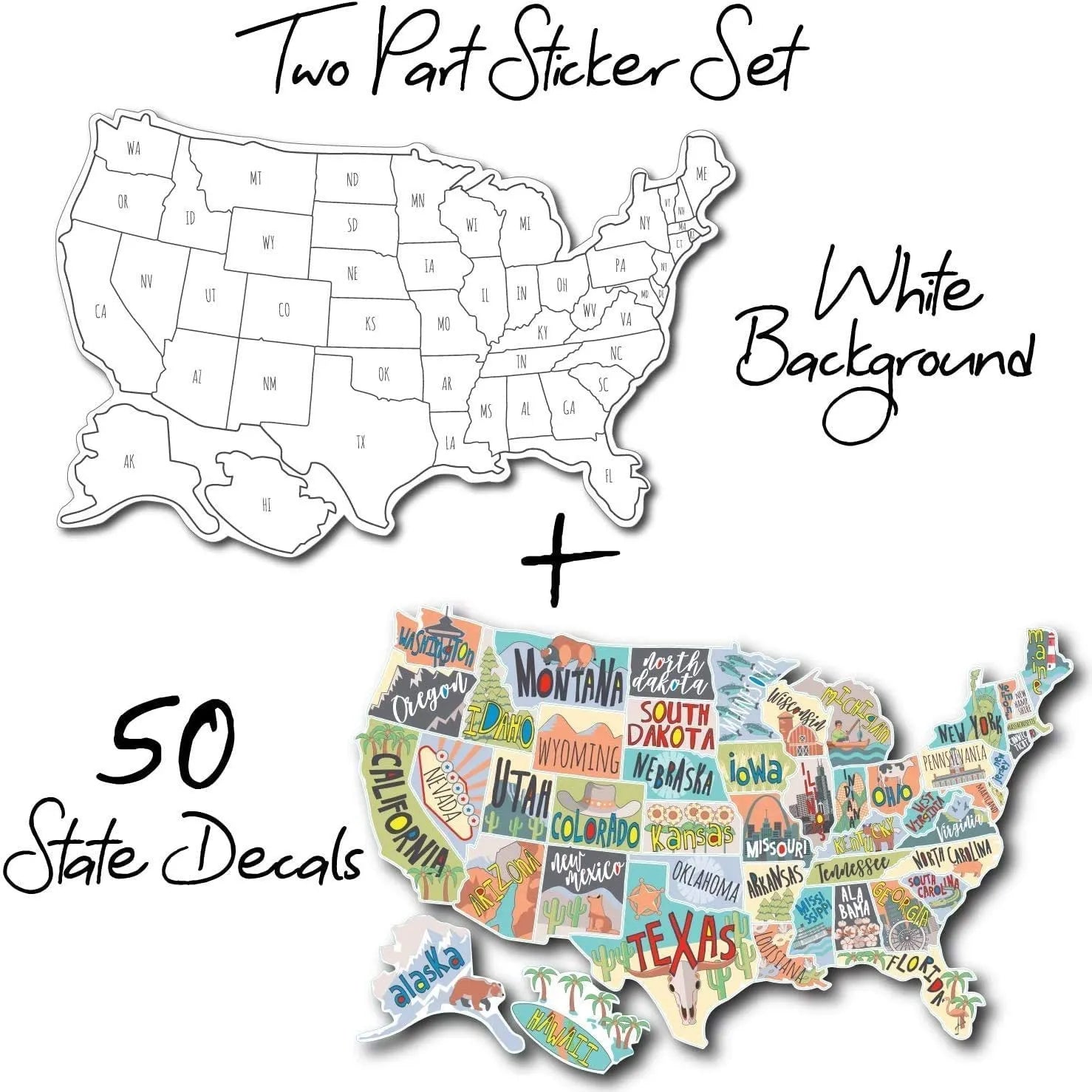 Travel destination map car sticker set with vinyl adhesive for window application
