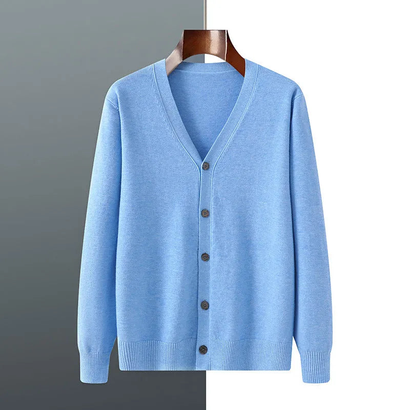 Men's V-neck Andy velvet knitted cardigan coat in loose fitting style