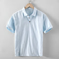 Men's loose fit cotton and linen shirt in solid colour options like navy blue and milky white for leisure wear