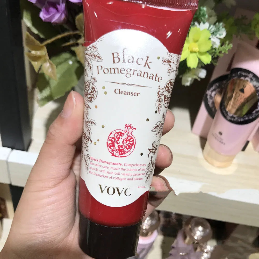 Pomegranate skin care set with six products including cleanser, milk, cream, essence, eye cream and water