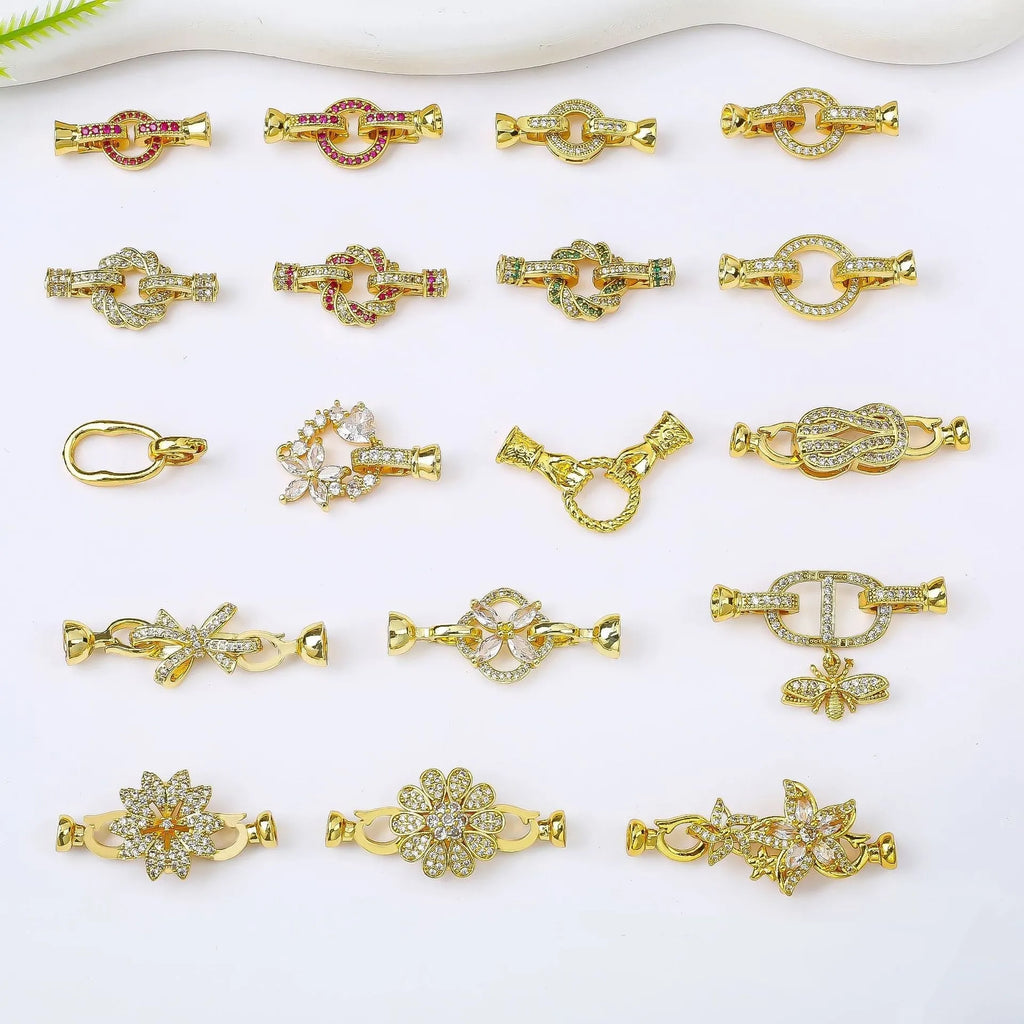 Small gold-coloured jewellery clasp buckle for necklace repair with electroplated finish