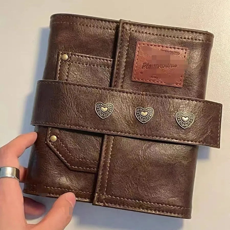 Creative retro brown PU notebook with buckle design and loose-leaf binder binding