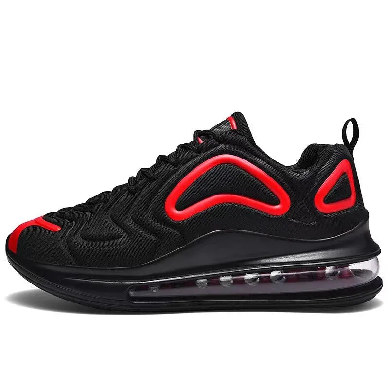 Men's black lace-up sneakers with air cushion sole and artificial PU upper