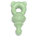 Blue rubber dog chew toy with textured surface for cleaning teeth, shown next to a measuring tape indicating 13.5 cm size.