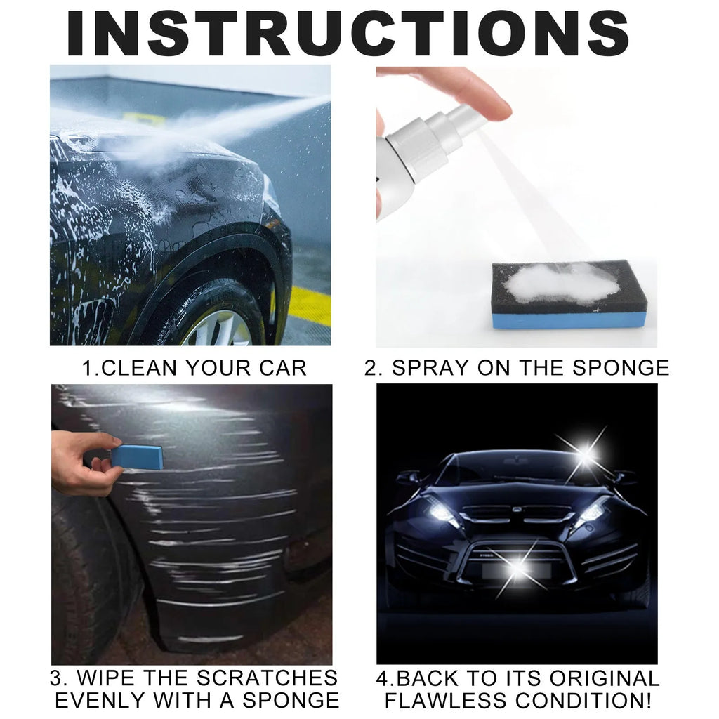Canister of car scratch repair spray for paint surface renovation and sealing.