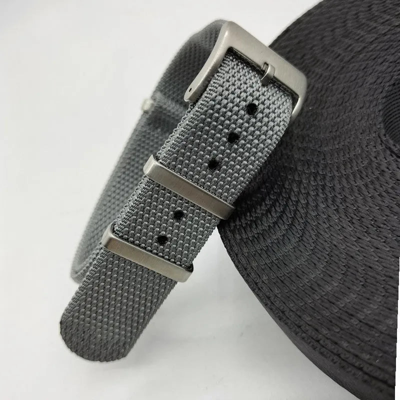 Nylon textile watch strap showing five colour options and 20mm 22mm width sizes
