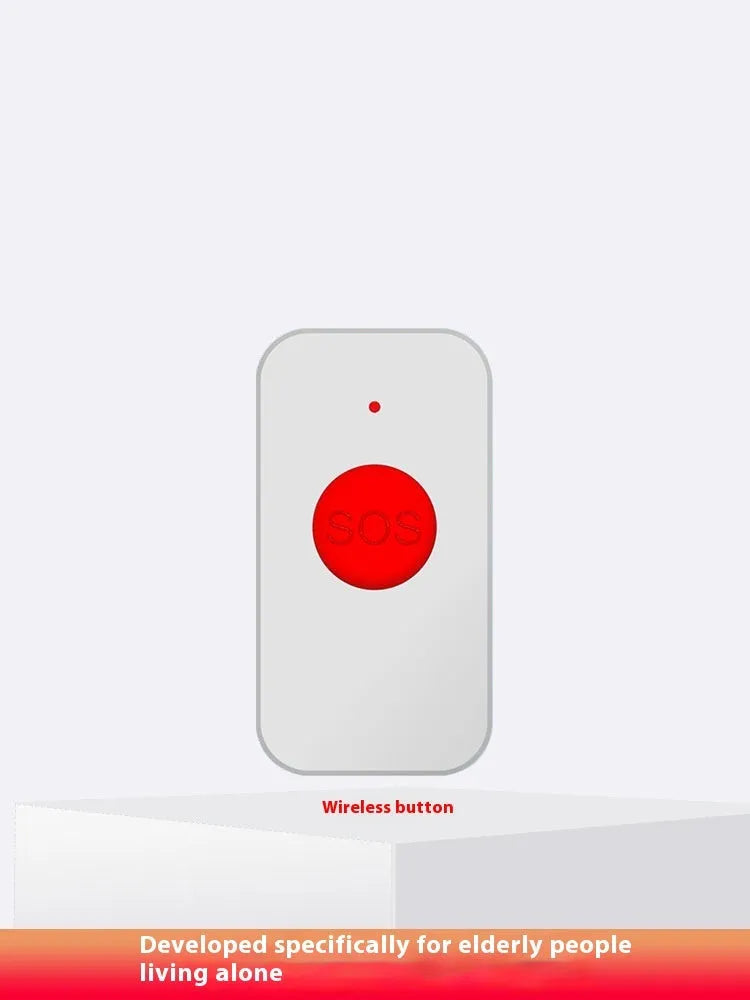 White emergency alert device with three wireless buttons and one central buzzer unit for elderly safety
