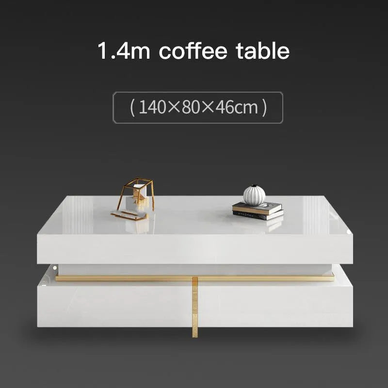 Modern minimalist tempered glass coffee table with baking paint finish on clean white background