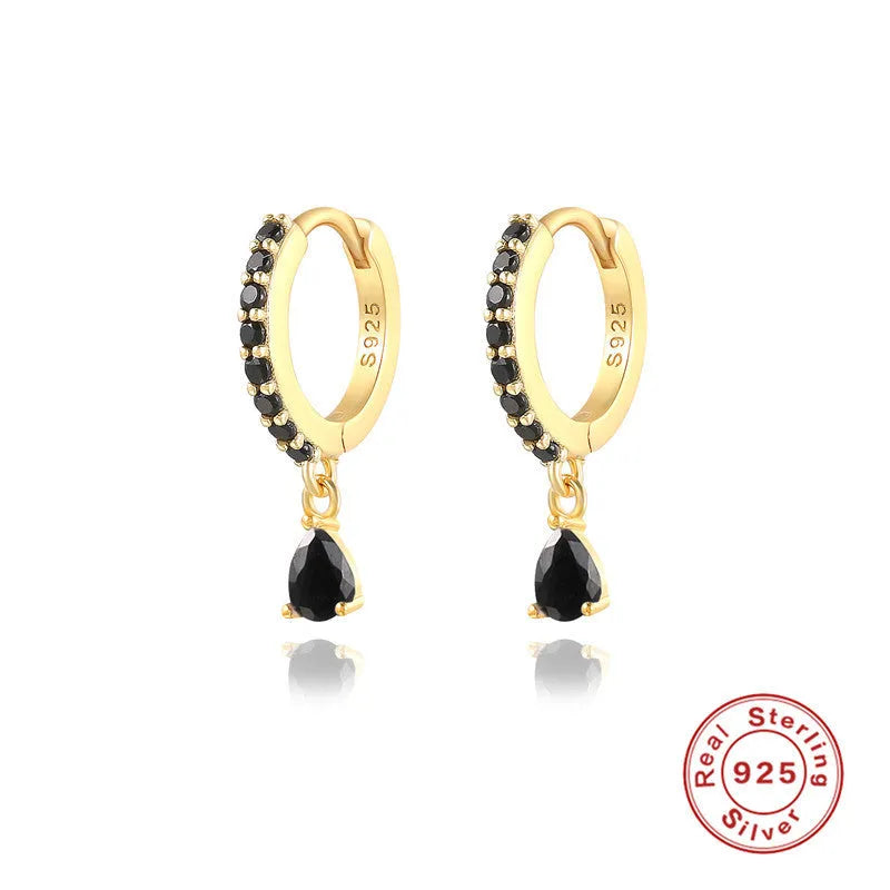 S925 sterling silver water drop earrings with geometric design and gemstone options