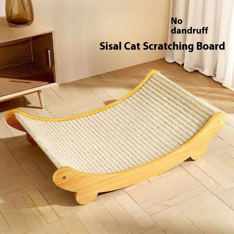 Large and small sisal fibre cat scratch boards with pastoral design on a neutral background.